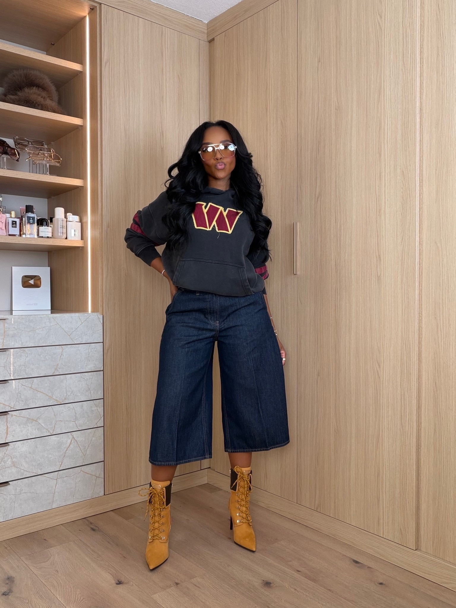 Scroll to shop! ✨ Everything from this look is linked below. 👇🏽

GAME DAY, BUT MAKE IT FASHION 🏈🤎 This cropped Washington Commanders hoodie with dark wash denim culottes + pointed lace-up boots is the kind of game day outfit that still feels chic. Sporty, elevated and SO good for fall.

Washington Commanders outfit, Commanders game day outfit, NFL women’s fashion, football game outfit, cute game day outfit, chic game day style, sporty chic outfit, fall football outfit, cropped football hoodie, denim culottes outfit, wide leg denim outfit, fall denim trends, football mom outfit, tailgate outfit ideas, women’s game day fashion

Wearing: Size Small | 5’4” | 140 lbs | 34D-27-40

Download the FREE LTK app & follow @kirasfashionfinds to shop all my daily finds.

#LTKSeasonal #LTKStyleTip #LTKFindsUnder100