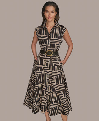 Donna Karan New York Women's Cap Sleeve Printed Shirt Dress - Macy's | Macy's