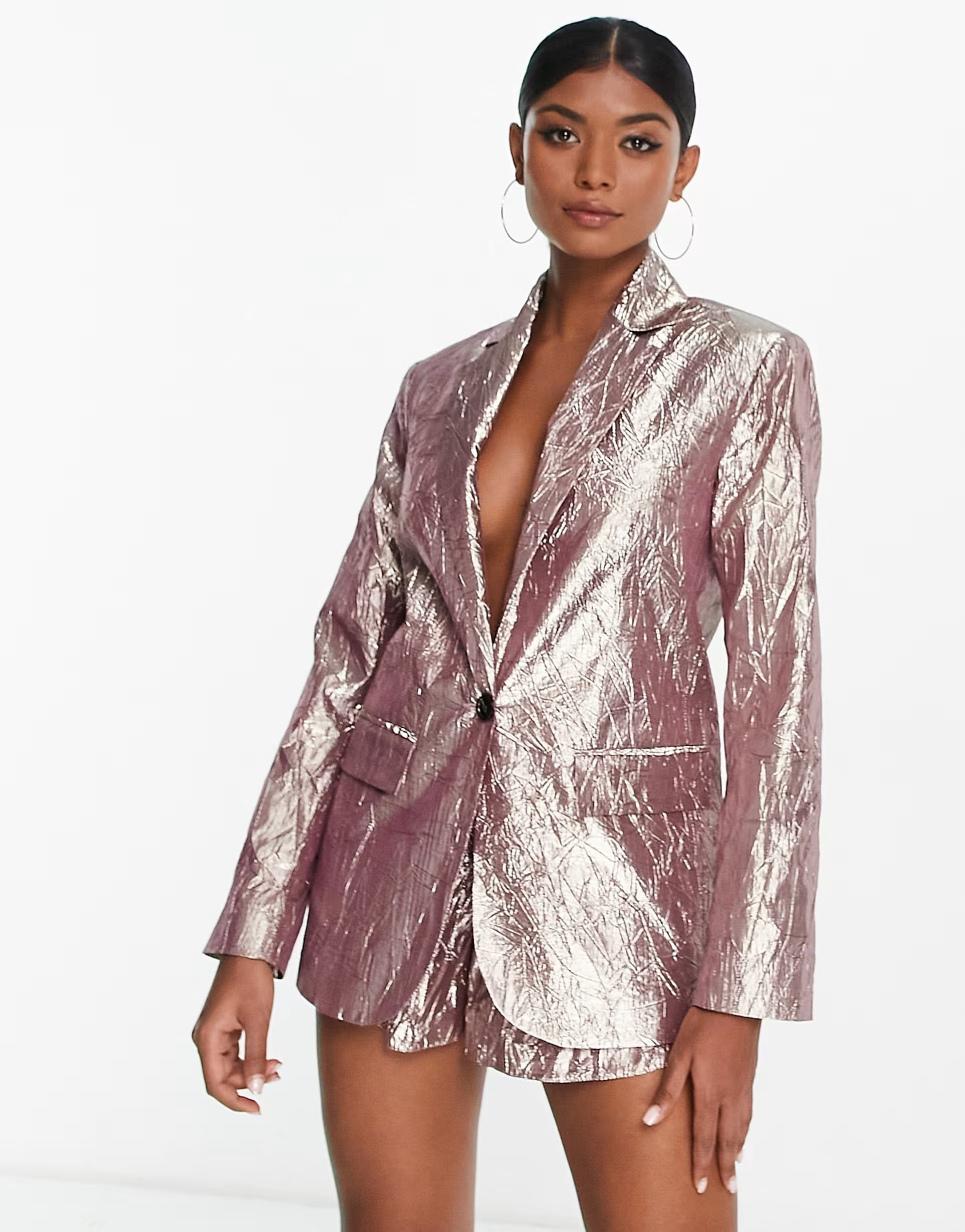 ASOS DESIGN metallic nipped waist suit blazer in silver | ASOS (Global)