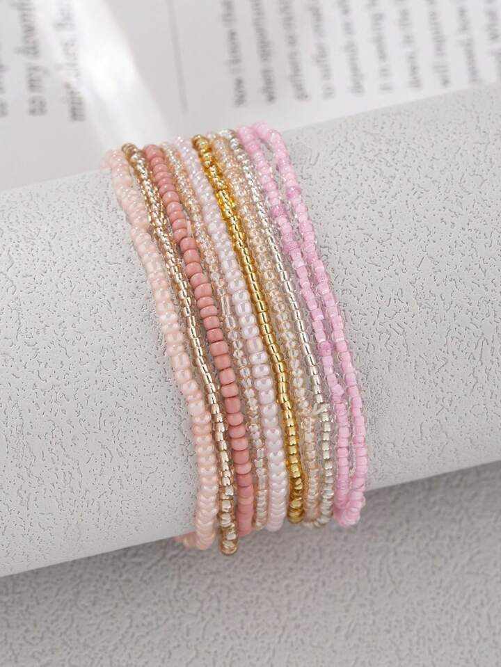10pcs Bohemian Style Spring Colored Glass Bead Bracelet With Colorful Elements | SHEIN USA | SHEIN