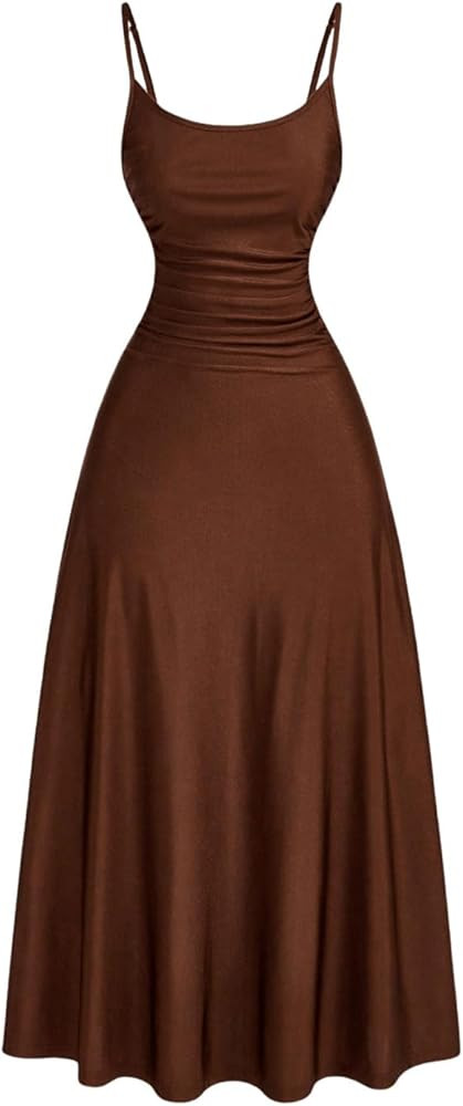 SHENHE Women's Elegant Spaghetti Strap Ruched Fit and Flare Cami Dress Flowy Maxi Dress | Amazon (US)