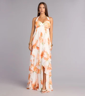 Alaiya Floral Chiffon Ruffle A-Line Dress | Windsor Stores