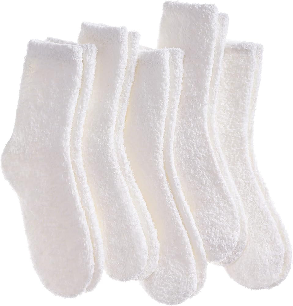 LANLEO 5/6 Pairs Womens Super Soft Fuzzy Plush Warm Winter Home Sleeping Slipper Socks | Amazon (US)