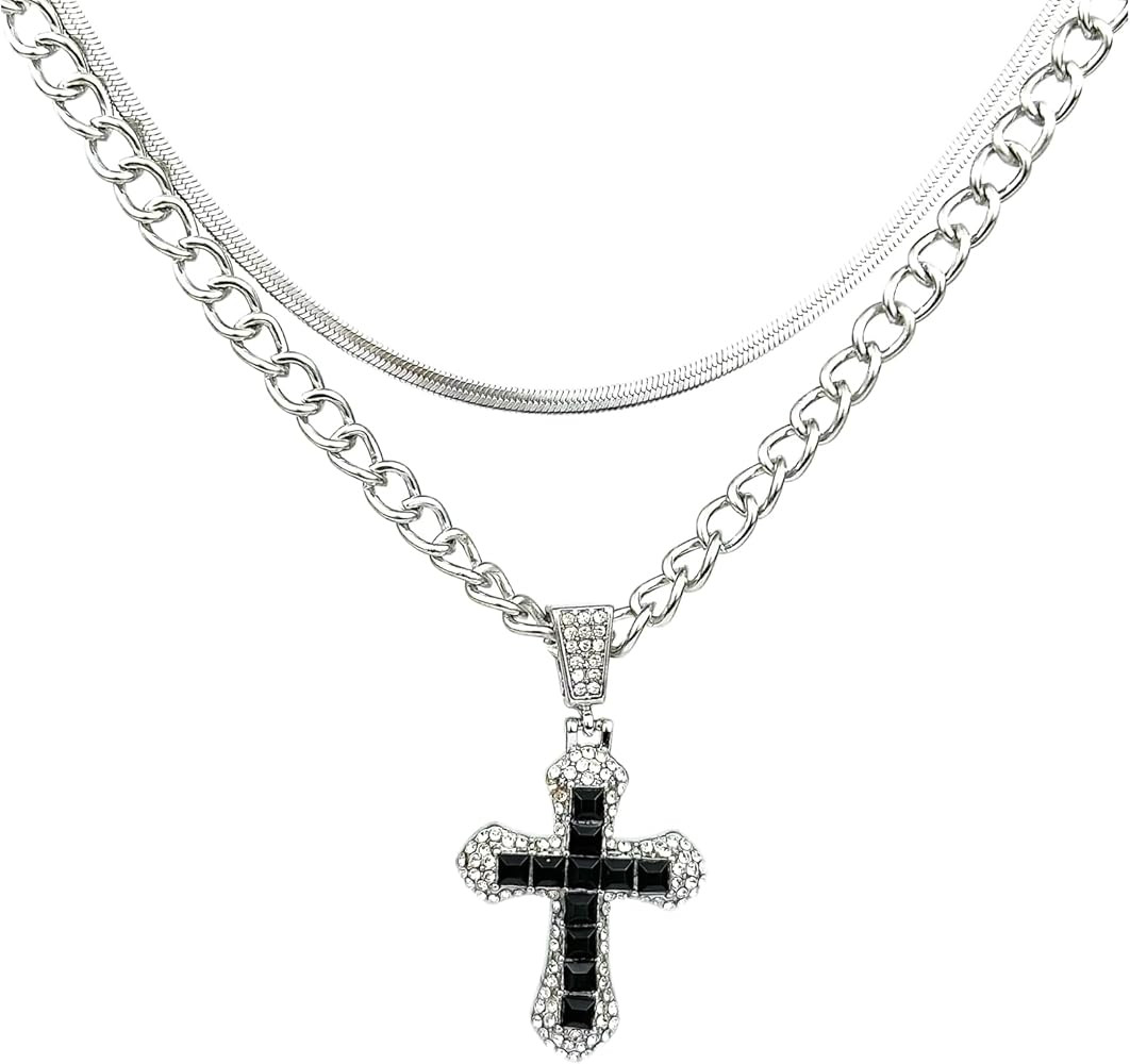 Double Cross Necklace for Women Y2k Irregular Diamond Embedding Trend Hip Hop Fashion Retro Penda... | Amazon (US)