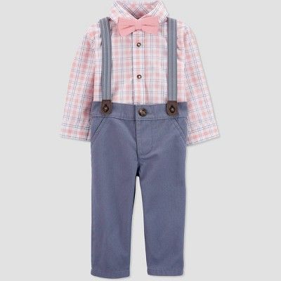 Carter's Just One You® Baby Boys' Plaid Suspender Top & Pants Set with Bow Tie - Orange/Gray | Target