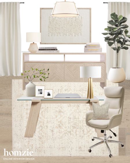 Neutral office design for the organic minimalist! We love this light wood desk, console table, neutral rug, and textured wall art! 

#LTKhome #LTKfindsunder100 #LTKworkwear