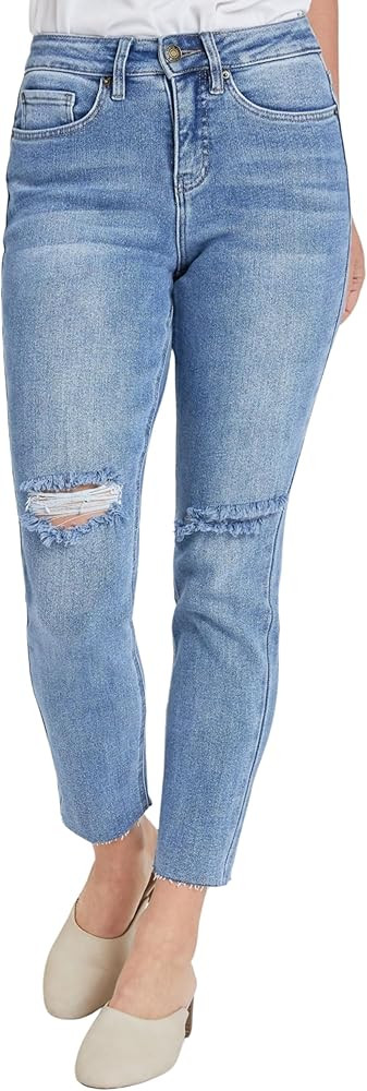Royalty for Me Women's Royalty for Me Women's Vintage Wash Straight Ankle Ripped Jean with Frayed... | Amazon (US)