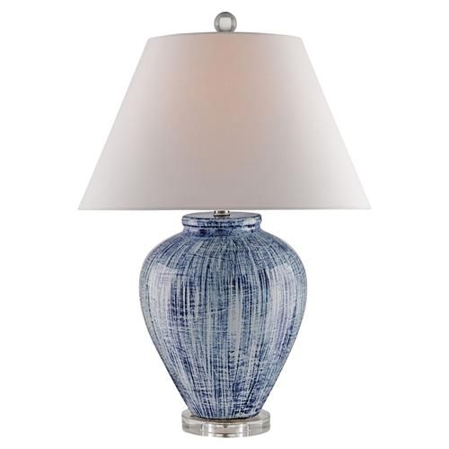 Leala Coastal Boho Hand Glazed Blue Ceramic Table Lamp | Kathy Kuo Home