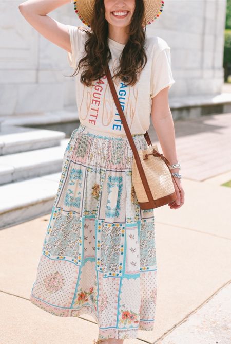 🌸 Hunter Bell skirt + Anthropologie La Baguette Printed tee paired with a woven Sezane bucket bag.

Spring outfit, vacation outfit, travel outfit, summer outfits, Mother’s Day 

#LTKSeasonal #LTKstyletip #LTKfindsunder100