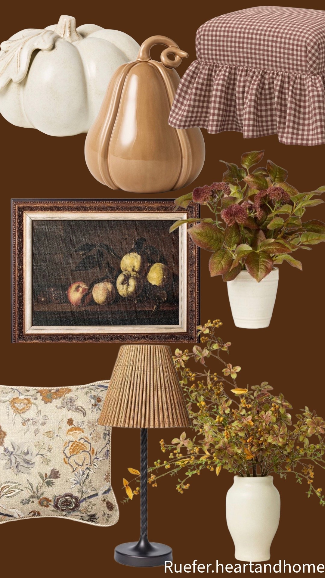 New fall decor from Target. Framed art, fall foliage, artificial fall stems in vase, fall floral arrangement, ceramic pumpkins and gourds, pillow, floral pillow, table lamp, ottoman, skirted ottoman

#LTKHome #LTKSaleAlert #LTKSeasonal