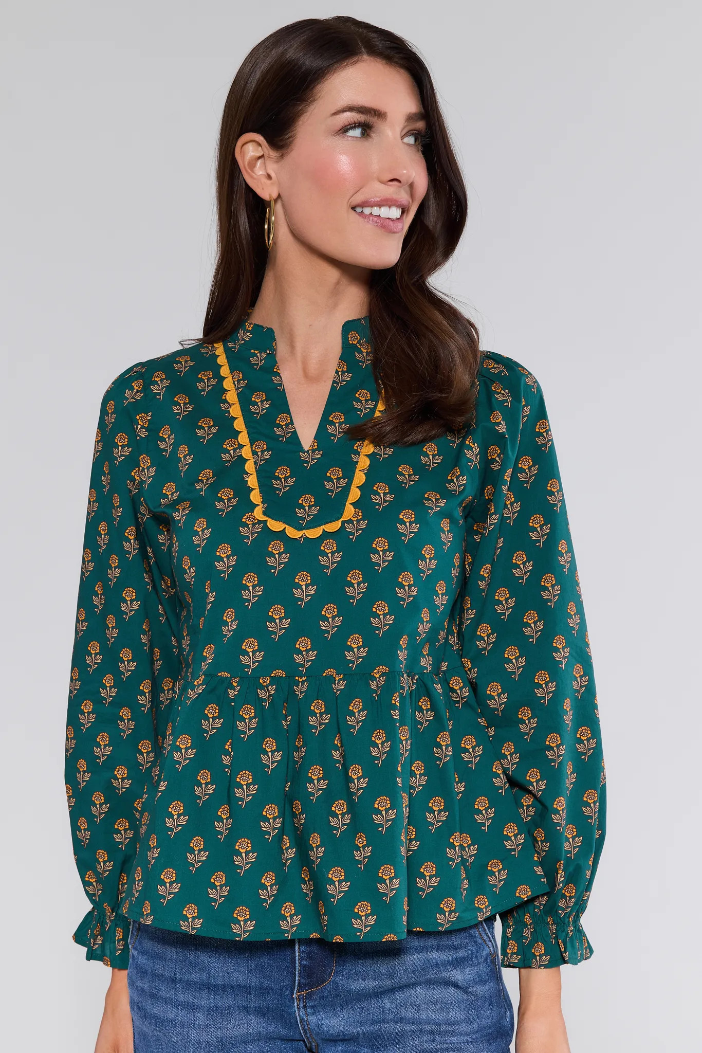 Fallon Green Block Print Top | Avara