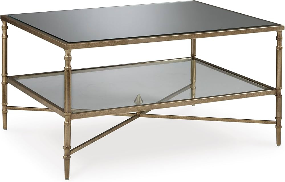 Signature Design by Ashley Cloverty Mid-Century Coffee Table with 1 Glass Shelf and Embellished L... | Amazon (US)