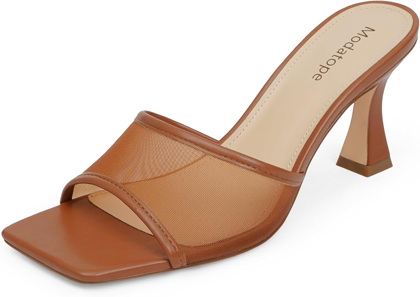 Modatope Womens Heeled Sandals Open Square Toe Heels Chunky Block Heel Slip On Sandals for Women | Amazon (US)