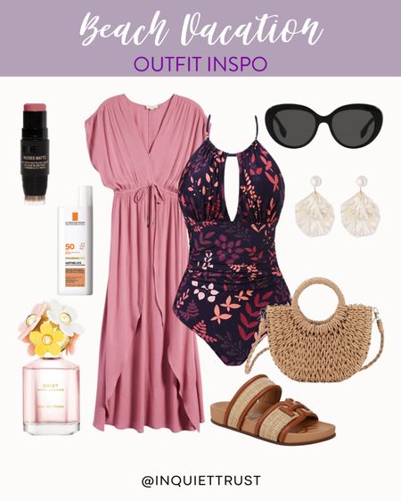 This one-piece swimsuit and a pink dress cover-up are perfect to wear on your next beach vacation! Pair them up with this straw handbag and sandals, stylish sunglasses, and more!
#beachready #summeroutfit #beautypicks #vacationstyle

#LTKItBag #LTKBeauty #LTKShoeCrush