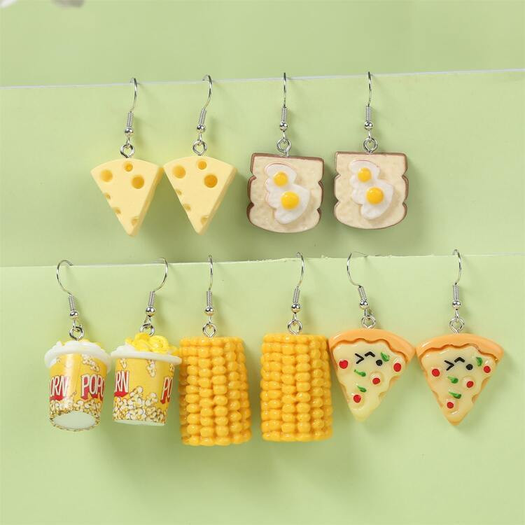 AIDSOTOU 5 Pairs Colorful Cute Weird Fun Earrings For Women Unique Funky Cool Corn Pizza Cheese Bread Earrings Funny Aesthetic Dangle Earrings For Teen Girls | SHEIN