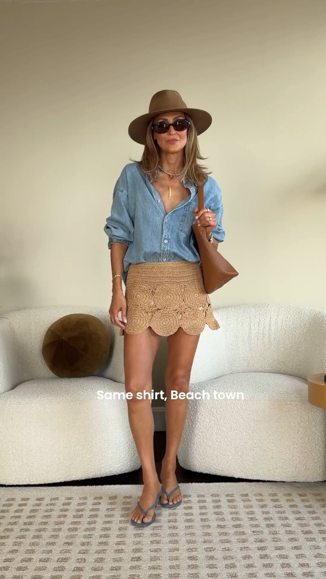 Same shirt, Day 1 beach town ☀️👕
Comment DENIM and I’ll send you all the details. 

This is how I’d style the one piece I’d pack for every summer trip. Relaxed, textured, and easy, but still put together. I love pairing denim with crochet here because it makes the outfit feel vacation-ready without trying too hard.

#LTKgrwm #LTKTravel #LTKSeasonal