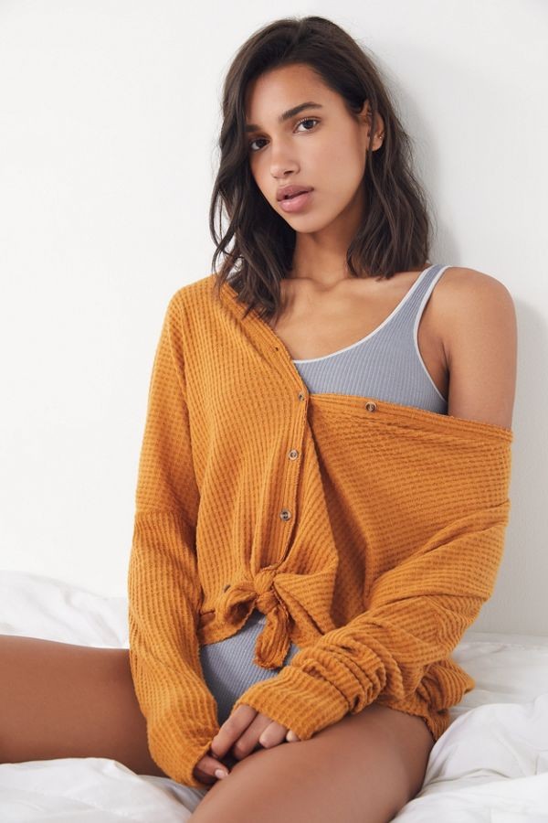 Out From Under Jojo Oversized Thermal Button-Front Top | Urban Outfitters (US and RoW)