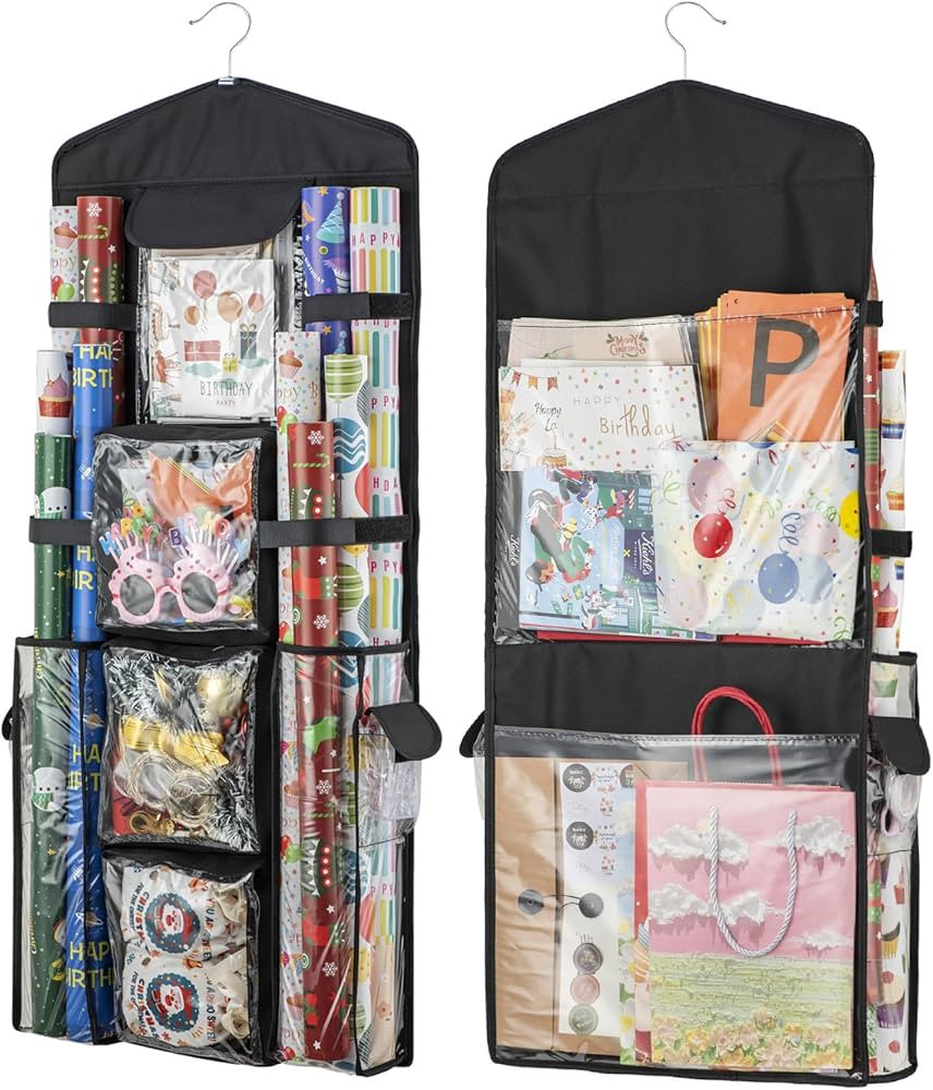 Wrapping Paper Organizer,Hanging Gift Wrap Storage Containers, EOLIMEX Double-Sided Christmas Wra... | Amazon (US)