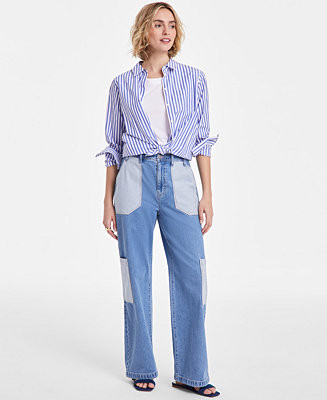On 34th Women's Two-Tone High-Rise Cargo Wide-Leg Jeans, Exclusively at Macy's - Macy's | Macy's