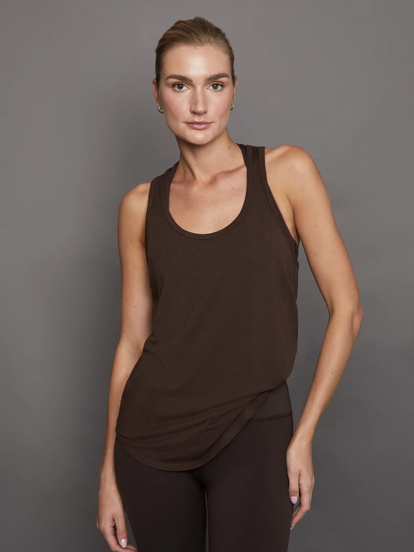 Long RacerBack Tank - Dark Oak | Carbon38