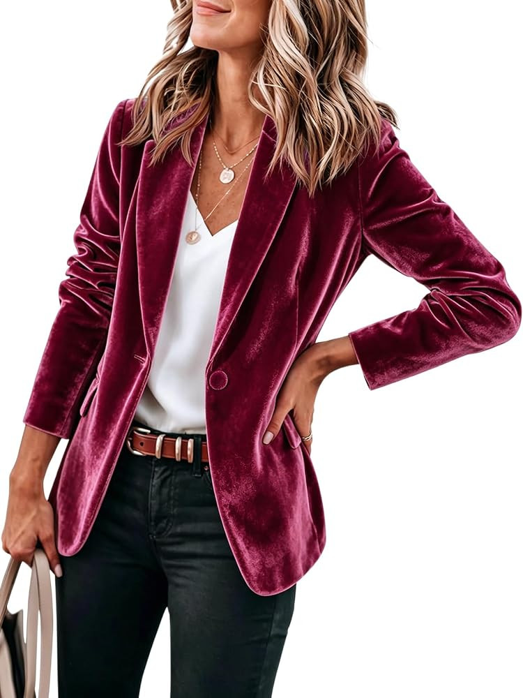 Cicy Bell Womens Casual Velvet Blazer Open Front Work Office Suit Jackets | Amazon (US)