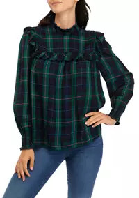 Crown & Ivy™ Women's Ruffle Yoke Peasant Yarn Dyed Top | Belk
