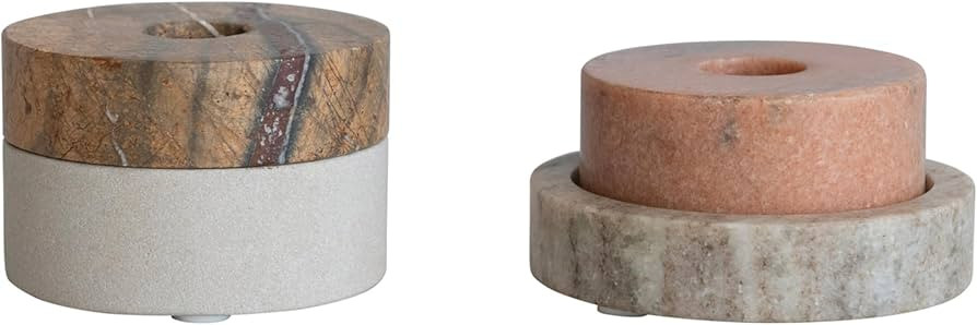 Bloomingville Modern Marble Base, Set of 2 Styles, Multicolor Tealight/Taper Candle Holder, Natur... | Amazon (US)