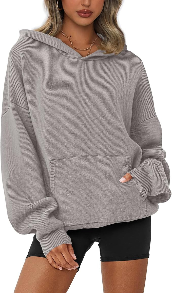 dowerme Women Oversized Sweaters 2025 Lantern Long Sleeve Drop Shoulder Chunky Knit Hooded Pullov... | Amazon (US)