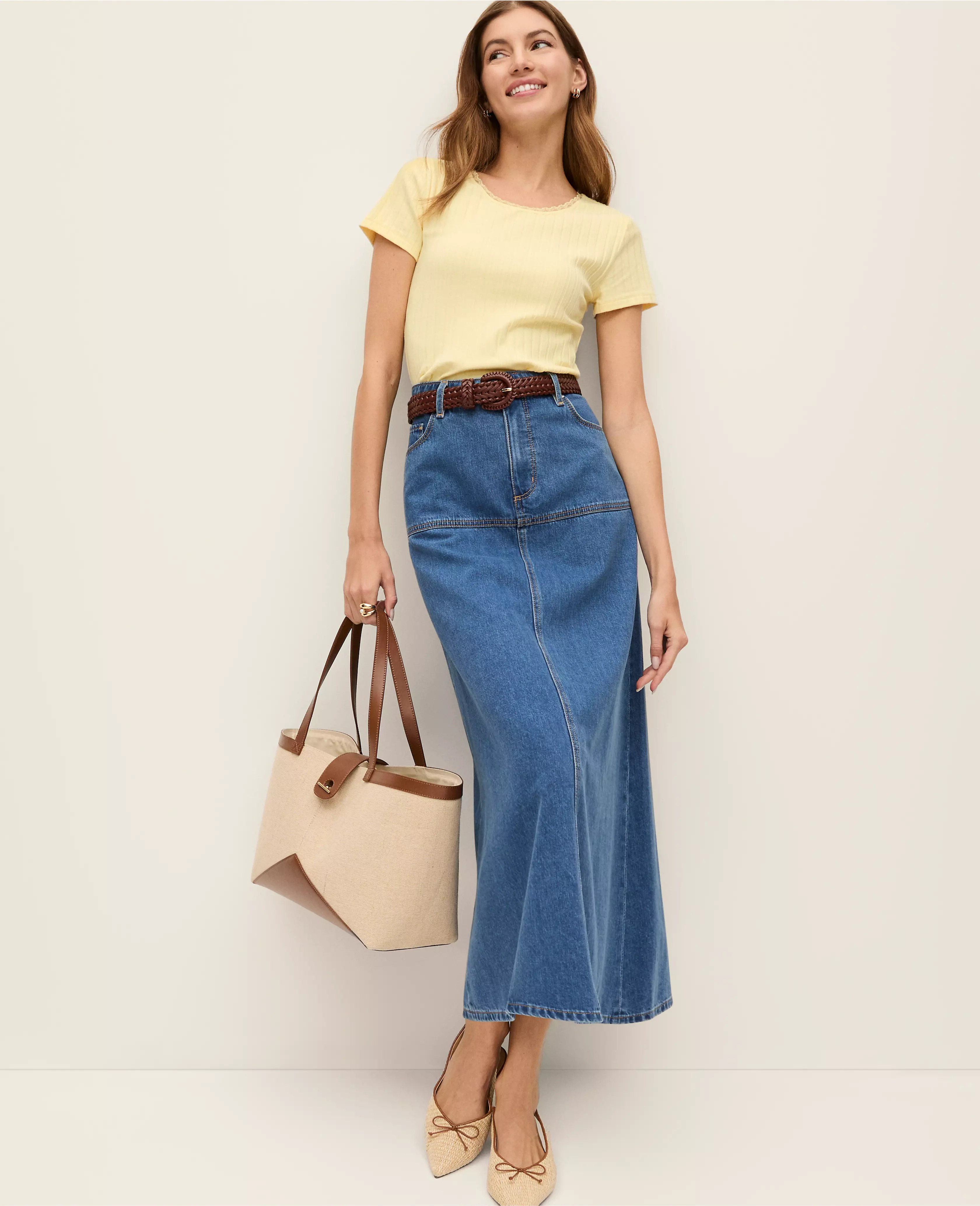 Weekend Collection Denim Midi Skirt | Ann Taylor