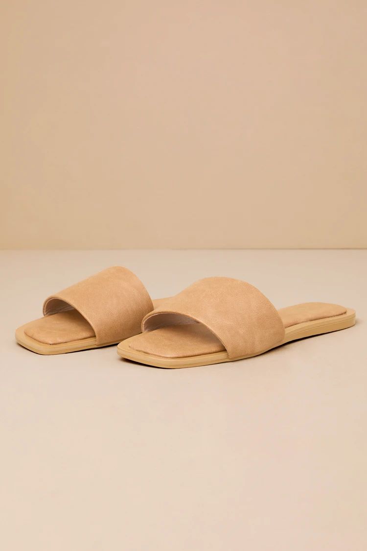Brenner Camel Flat Square-Toe Slide Sandals | Lulus
