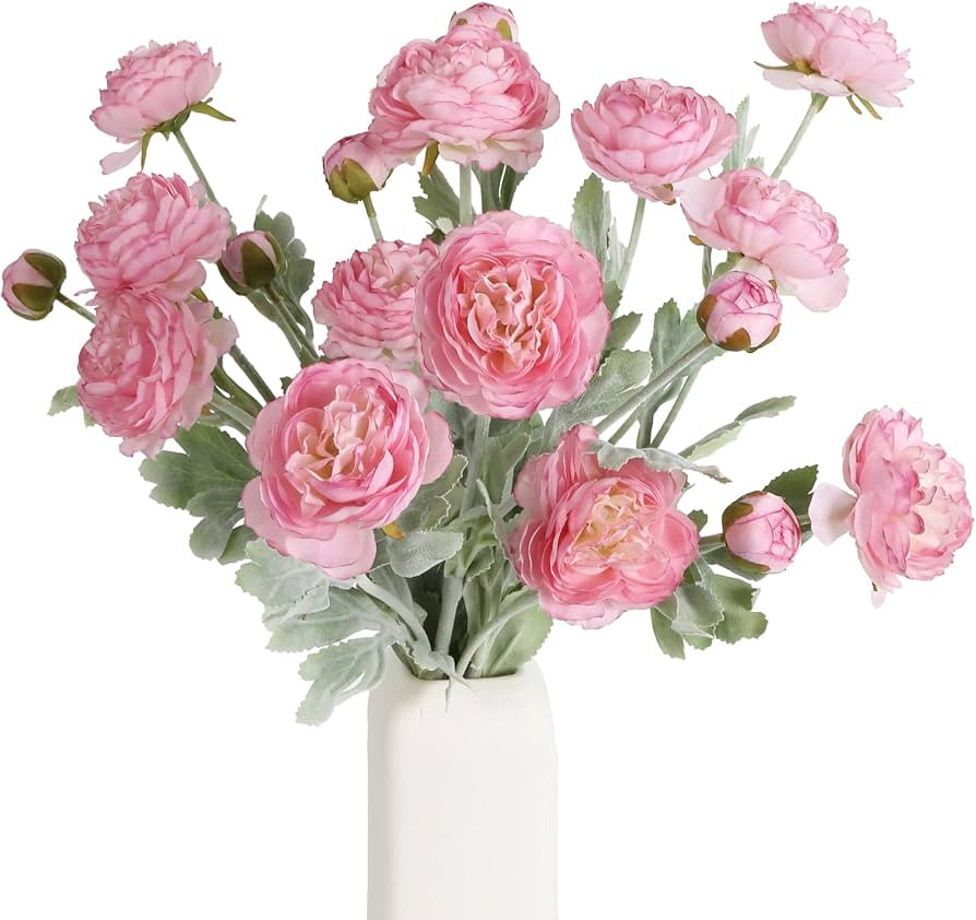 IPOPU Pink Peonies Artificial Flowers 6pcs Pink Artificial Ranunculus Flowers18Heads Pink Silk Pe... | Amazon (US)