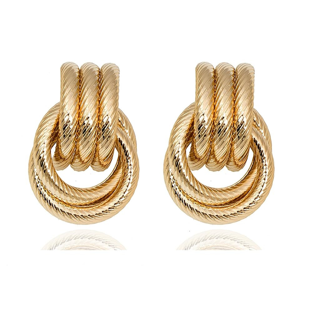 Gold Earrings for Women Trendy Chunky Gold Earring Golden Knot Earring Link Drop Dangle Earrings ... | Amazon (US)
