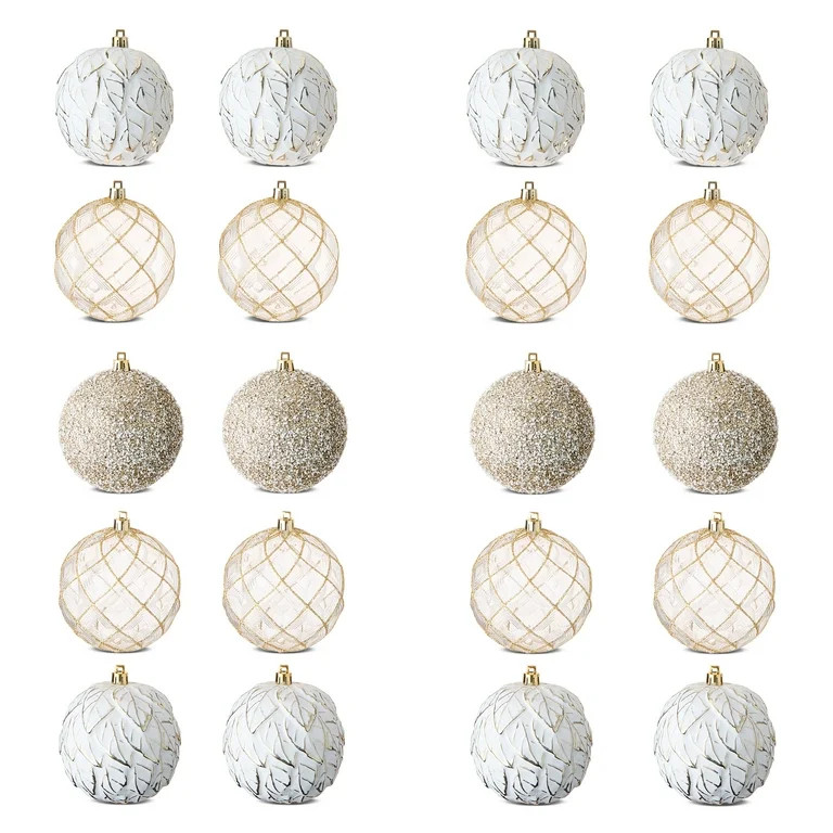 62 Count White and Gold Shatterproof Christmas Ornaments, by My Texas House | Walmart (US)