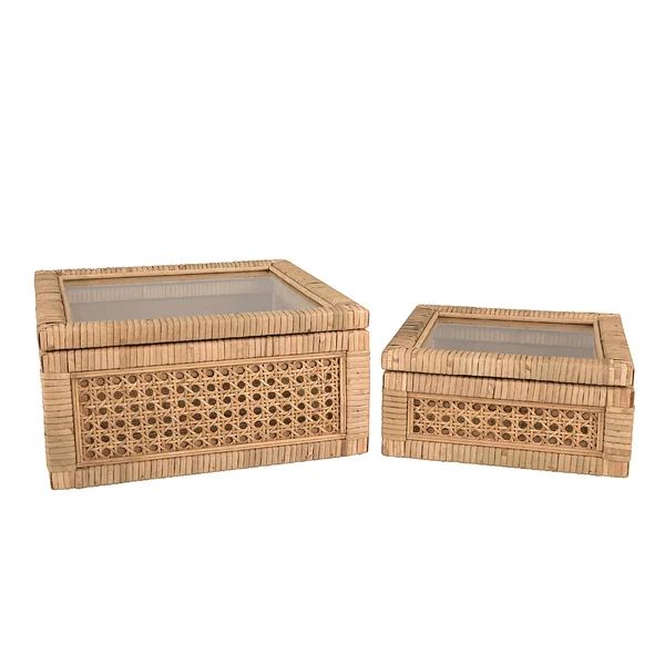 Cane And Rattan Display Boxes With Glass Lid, Set Of 2 | Wayfair North America