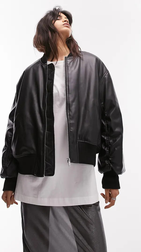 Faux Leather Crop Bomber Jacket | Nordstrom
