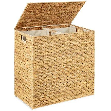 Best Choice Products Large Natural Water Hyacinth Double Laundry Hamper Basket w/ 2 Liner Bags, Handles - Natural | Walmart (US)