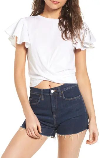 Women's Bp. Ruffle Sleeve Twist Hem Tee | Nordstrom