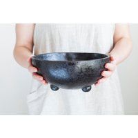Fruit Bowl, Japanese Style Ceramic Black Pottery Centerpiece, Deep Circular Dish Loft Kitchen Decor, | Etsy (US)