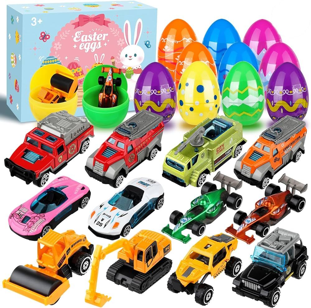 12pcs Easter Egg Alloy Vehicle Toys - Kids Easter Gifts, Easter Eggs with Toys Inside Car Easter ... | Amazon (US)