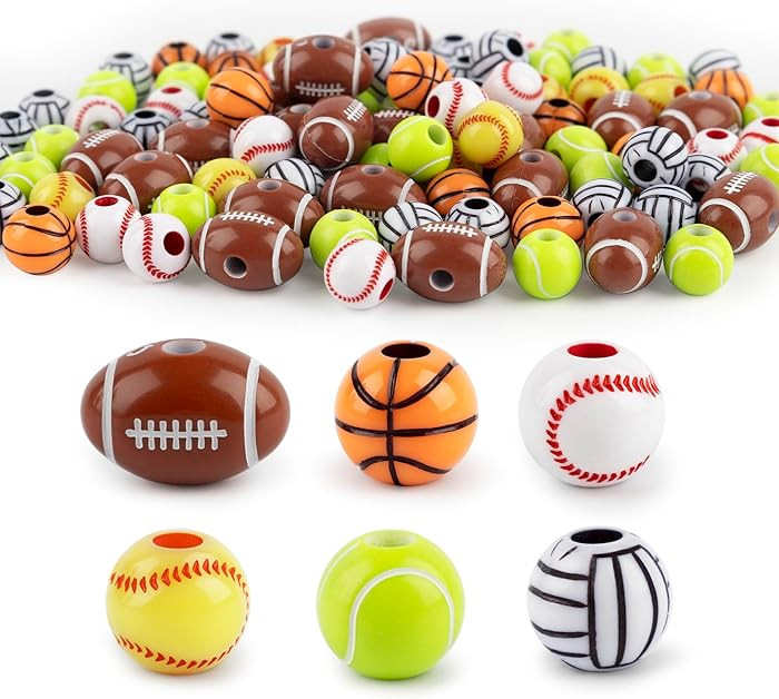 AUEAR, 100 Pack 12mm Boys Friendship Sports Beads Football Baseball Tennis Ball Volleyball Basket... | Amazon (US)