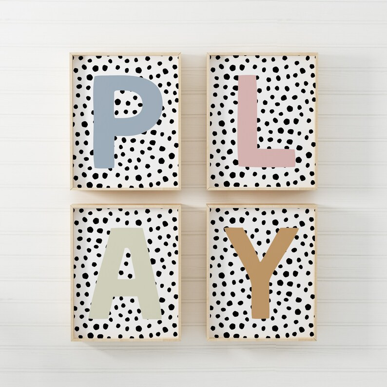 Play Letters Wall Art, Set of Four, Playroom Wall Decor, Playroom Prints, Playroom Wall Art, Play... | Etsy (US)