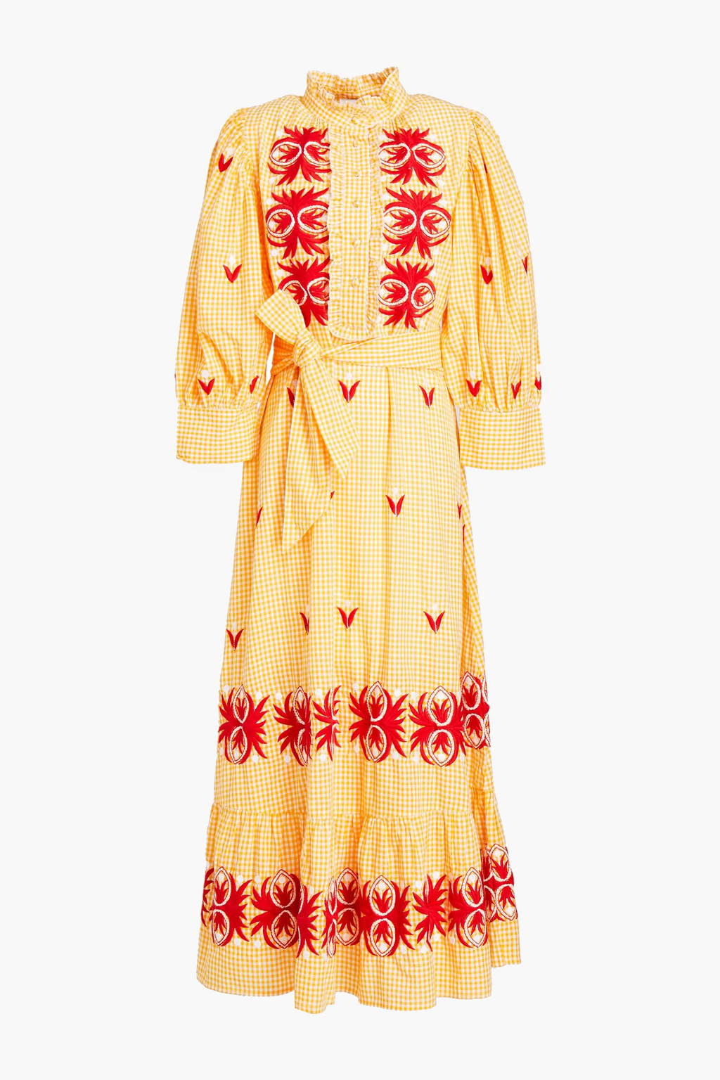 Patty belted ruffle-trimmed embroidered gingham cotton midi dress | The Outnet (APAC)