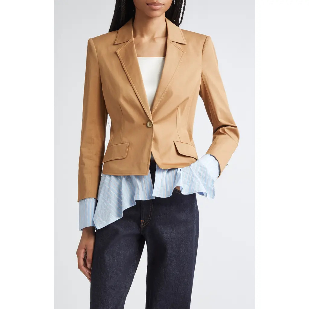 Cinq à Sept Shilo Stretch Cotton Jacket in Brown Sandstone/Bluebell at Nordstrom, Size 2 | Nordstrom