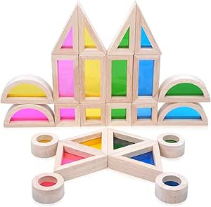 Acrylic Building Blocks, Preschool Colorful Educational Toys, Kids Wooden Toys Set, Rainbow Senso... | Amazon (US)