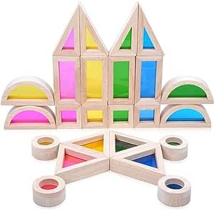 Acrylic Building Blocks, Preschool Colorful Educational Toys, Kids Wooden Toys Set, Rainbow Senso... | Amazon (US)