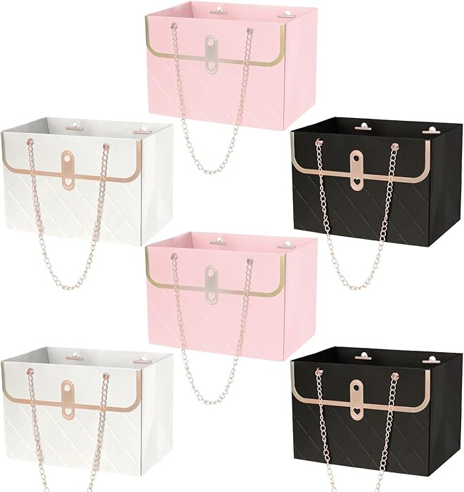 baotongle 6pcs Flower Paper Gift Box Bouquet Storage Bucket Handbag with Metal Chain Flower Boxes... | Amazon (US)