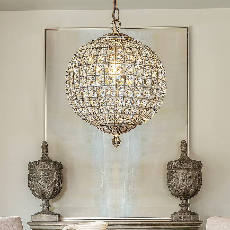 1-Light W12 in. Retro Antique Gold Globe Chandelier Small Crystal Vintage Chandelier Cage-Style S... | Amazon (US)