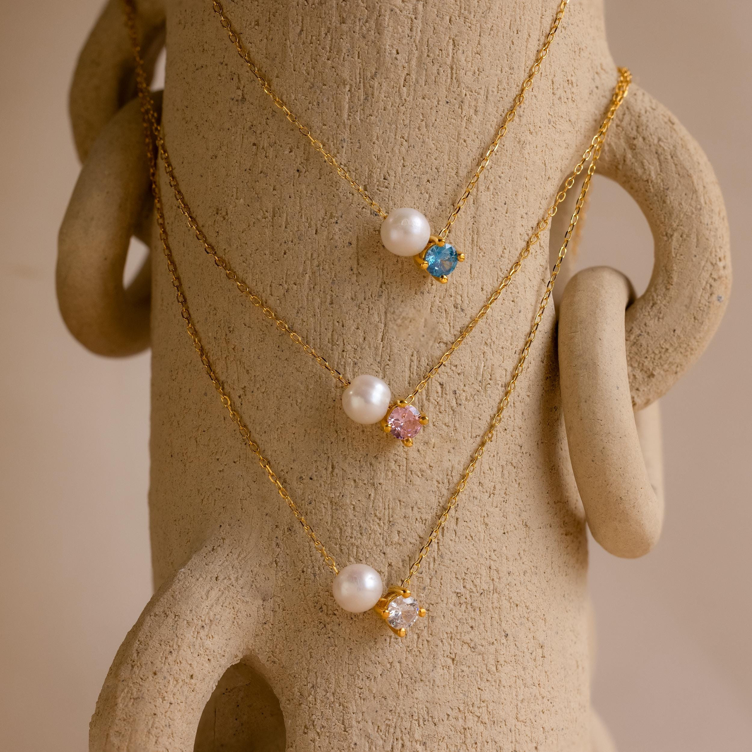 Pearl & Birthstone Necklace | Caitlyn Minimalist