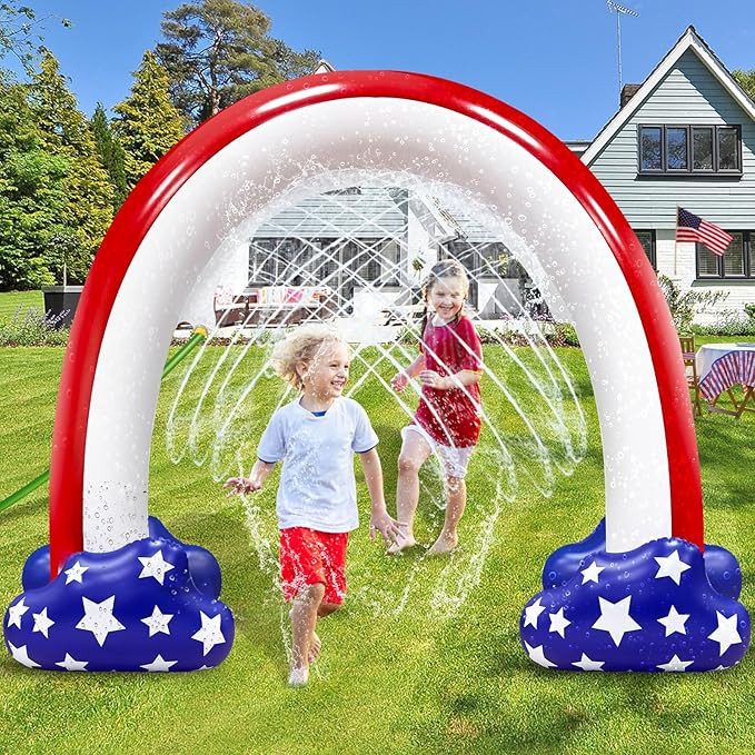 AMENON 4th of July Inflatable Sprinkler for Kids, 8F * 5.5F American Flag Sprinkler Outdoor Water... | Amazon (US)