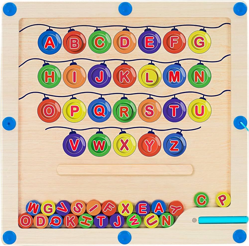 Magnetic Alphabet Maze Board with 4 Activity Cards, Wooden Magnets Letters Puzzles, ABC Alphabet ... | Amazon (US)
